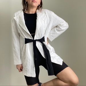 ZARA White Textured Blazer Black Rope Tie SMALL